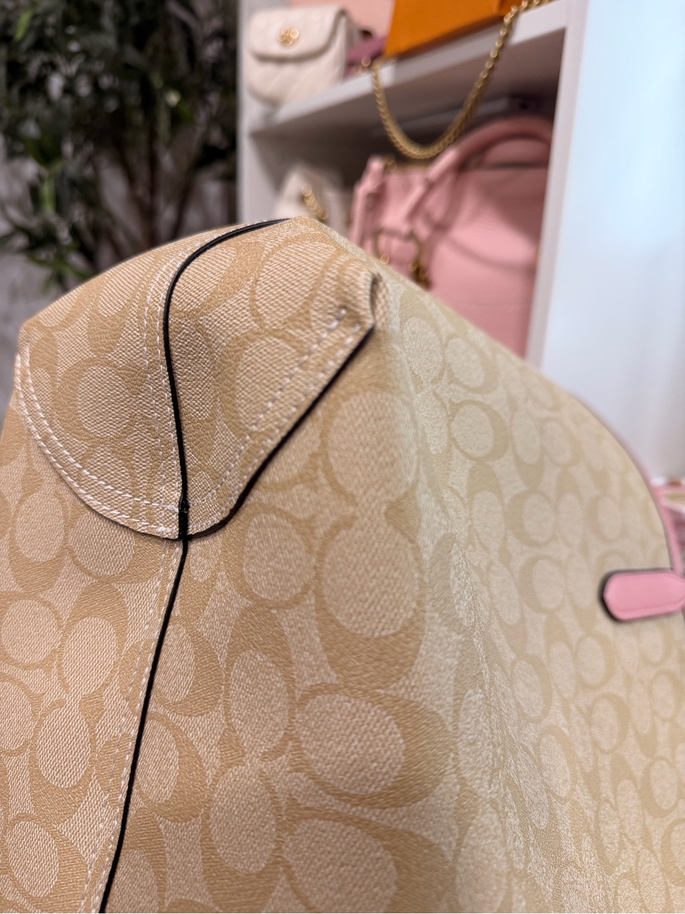 Coach Beige Canvas Tote with Pink Leather Trim - Picture 5 of 8